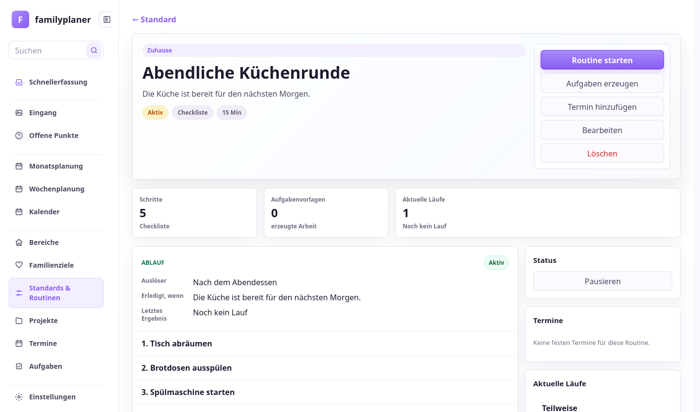 Routine-Screenshot für wiederkehrende Arbeit