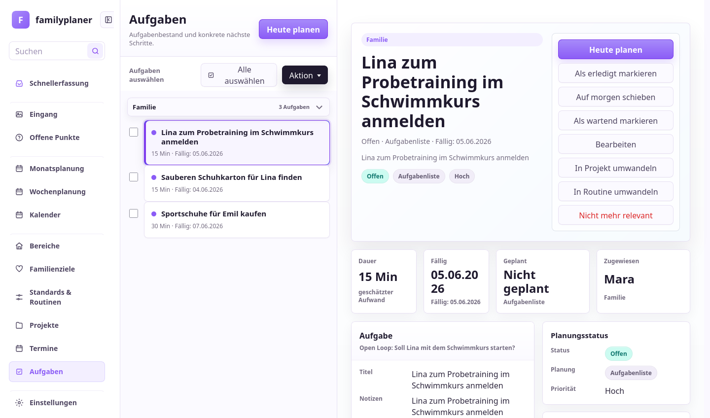 Aufgaben-Screenshot mit Detailinformationen