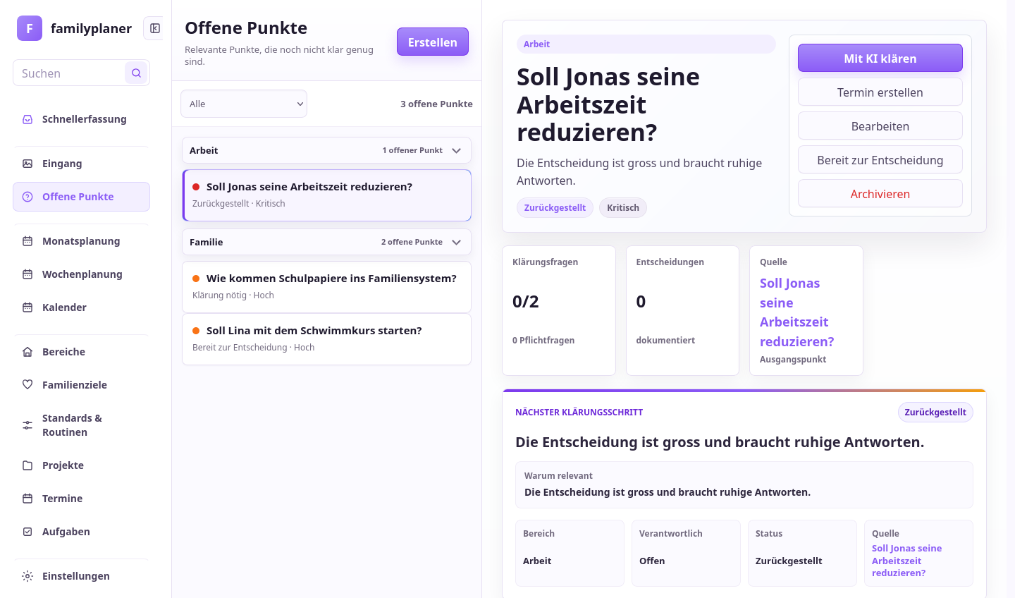 Open-Loop-Screenshot mit geparkter Entscheidung