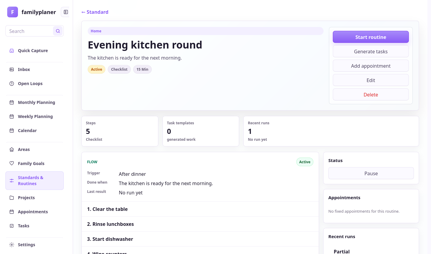 Routine screenshot for recurring work