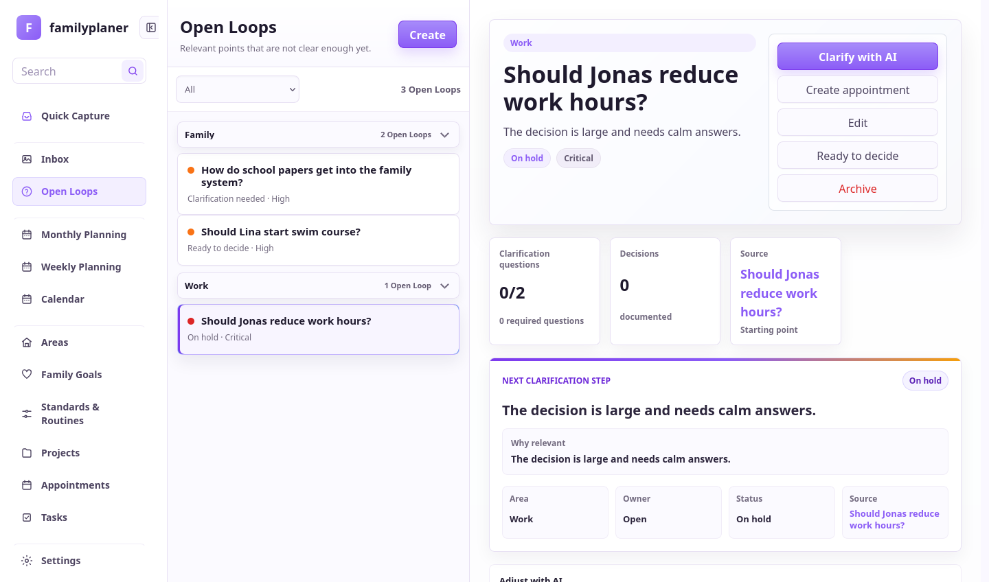 Open-loop screenshot with a parked decision
