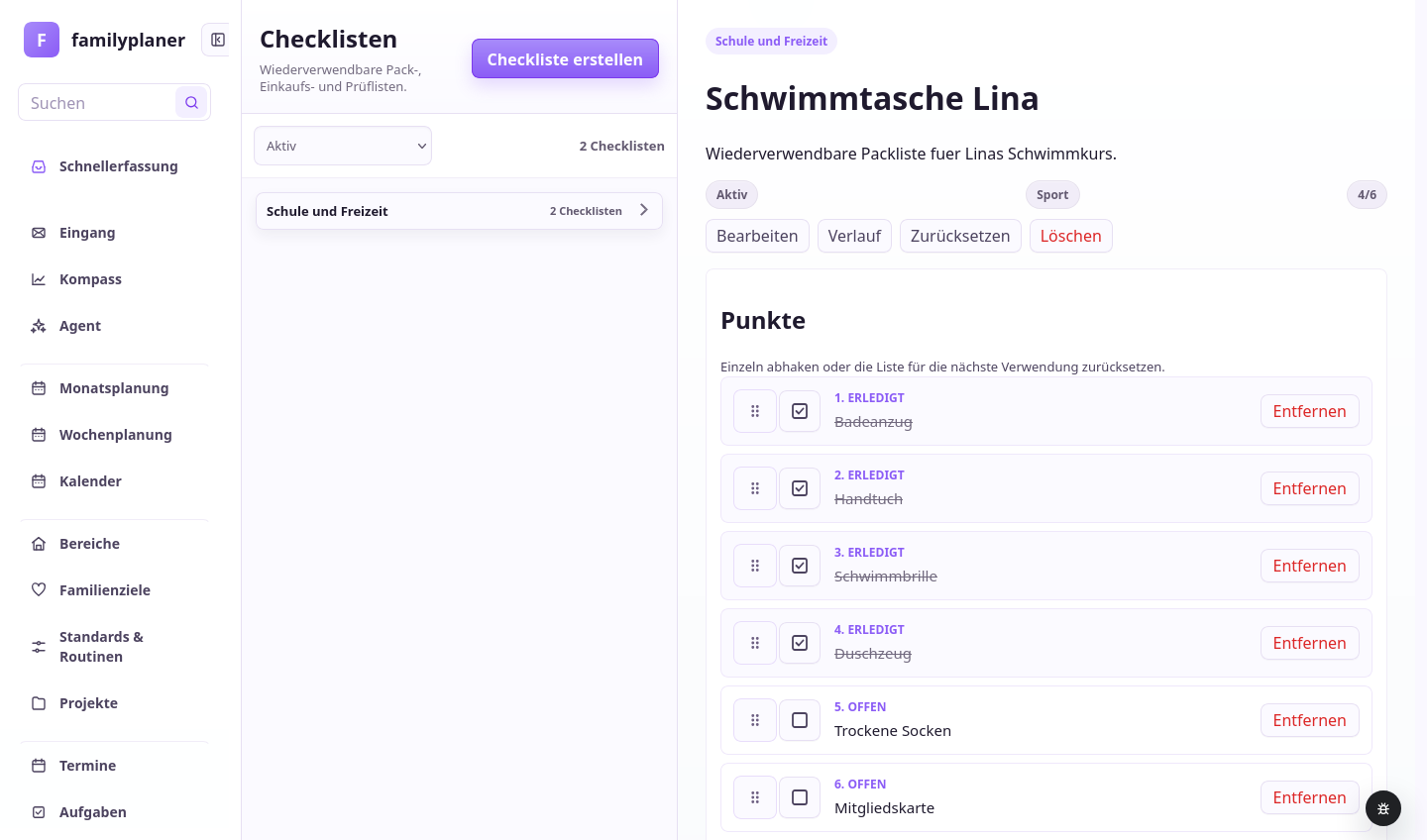 Checklisten-Screenshot mit Schwimmtasche