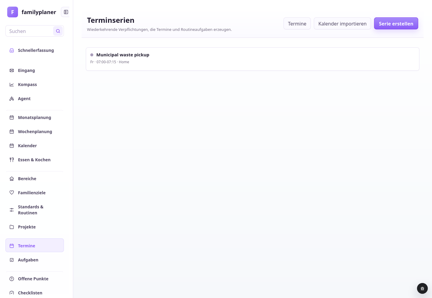 Screenshot wiederkehrender Verpflichtungen