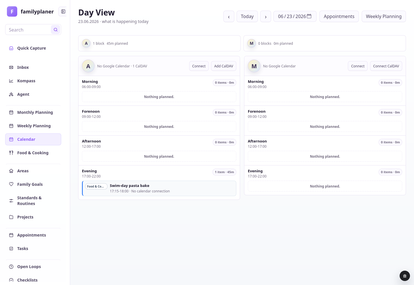 Calendar day screenshot with food block