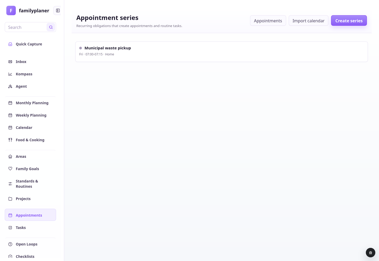 Recurring commitments screenshot